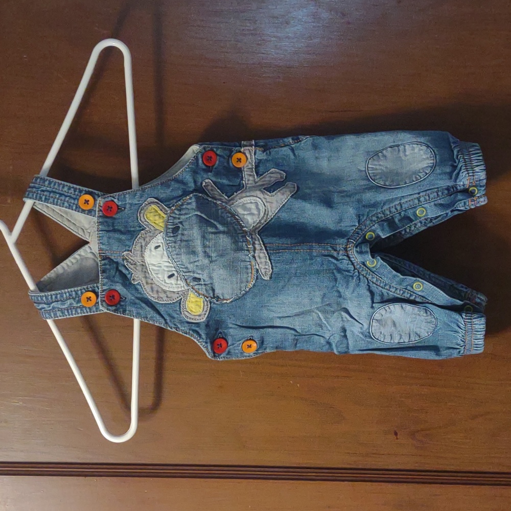 Vintage next baby patchwork monkey 90s Y2K denim jean bib overalls rear tail 3mo